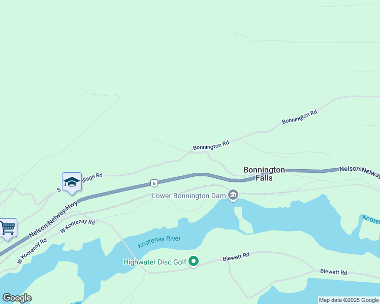 map of restaurants, bars, coffee shops, grocery stores, and more near South Slocan Village Road in Nelson