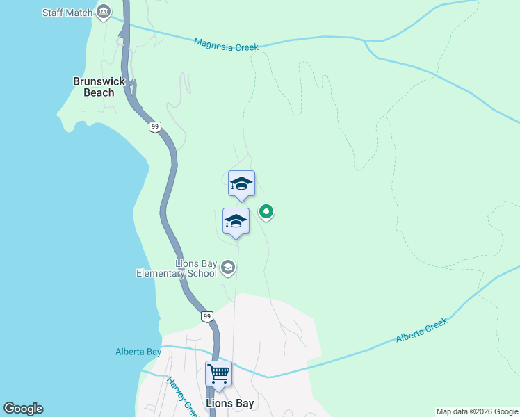 map of restaurants, bars, coffee shops, grocery stores, and more near 225 Mountain Drive in Lions Bay