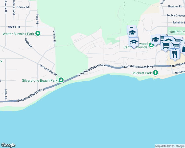 map of restaurants, bars, coffee shops, grocery stores, and more near 6035 Silverstone Lane in Sechelt