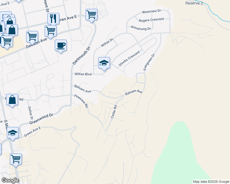 map of restaurants, bars, coffee shops, grocery stores, and more near 168 Ponderosa Place in Penticton