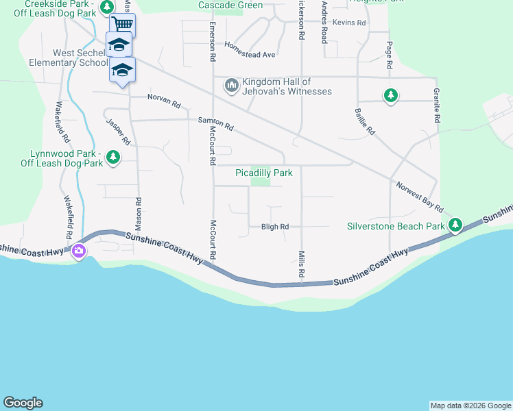 map of restaurants, bars, coffee shops, grocery stores, and more near 5449 Carnaby Place in Sechelt