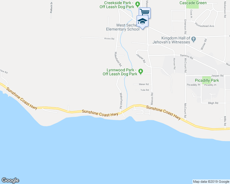 map of restaurants, bars, coffee shops, grocery stores, and more near 5459 Wakefield Road in Sechelt