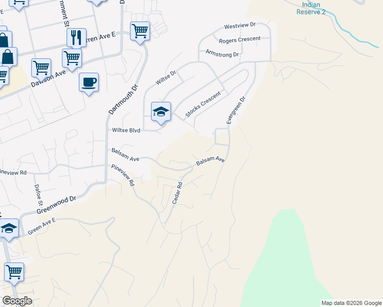 map of restaurants, bars, coffee shops, grocery stores, and more near 168 Ponderosa Place in Penticton