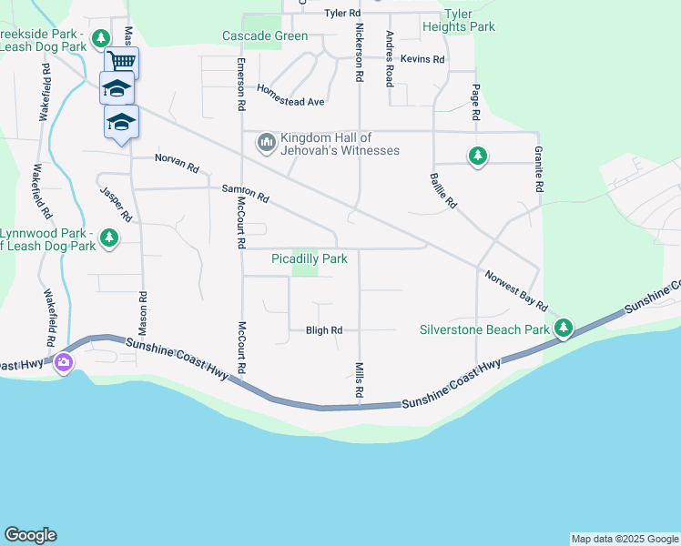 map of restaurants, bars, coffee shops, grocery stores, and more near 6318 Picadilly Place in Sechelt