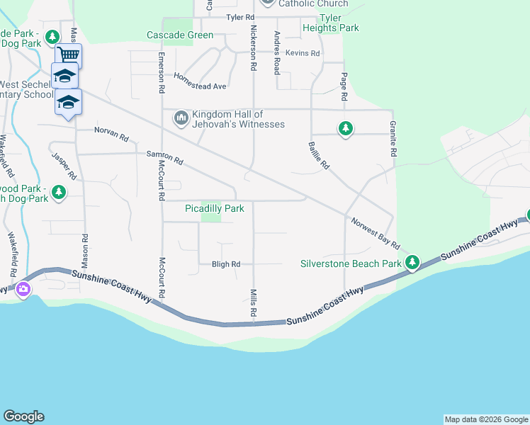 map of restaurants, bars, coffee shops, grocery stores, and more near 6287 Jasper Road in Sechelt
