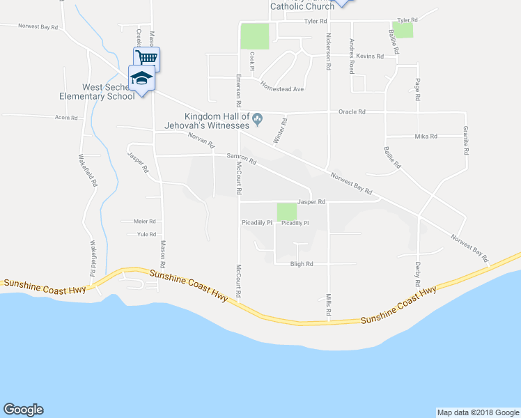 map of restaurants, bars, coffee shops, grocery stores, and more near 6379 Jasper Road in Sechelt