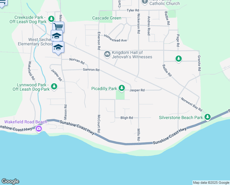 map of restaurants, bars, coffee shops, grocery stores, and more near 6363 Jasper Road in Sechelt