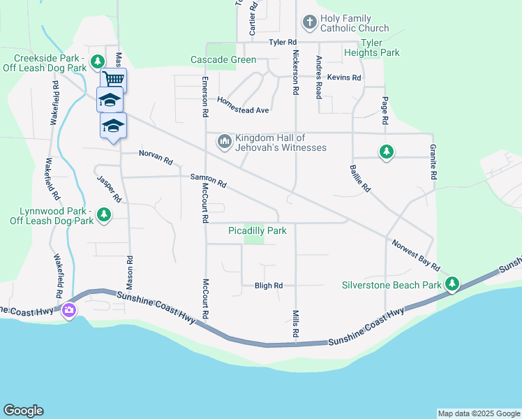 map of restaurants, bars, coffee shops, grocery stores, and more near 6331 Samron Road in Sechelt