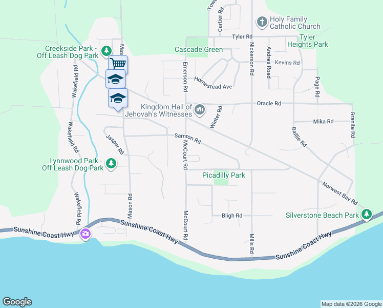 map of restaurants, bars, coffee shops, grocery stores, and more near 5524 McCourt Road in Sechelt