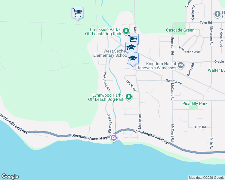 map of restaurants, bars, coffee shops, grocery stores, and more near 6569 Anchor Place in Sechelt