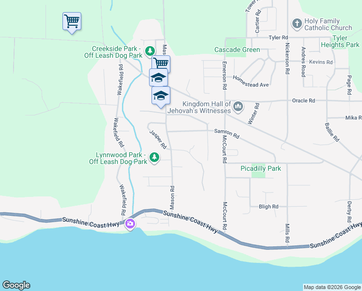 map of restaurants, bars, coffee shops, grocery stores, and more near 5532 Mason Road in Sechelt