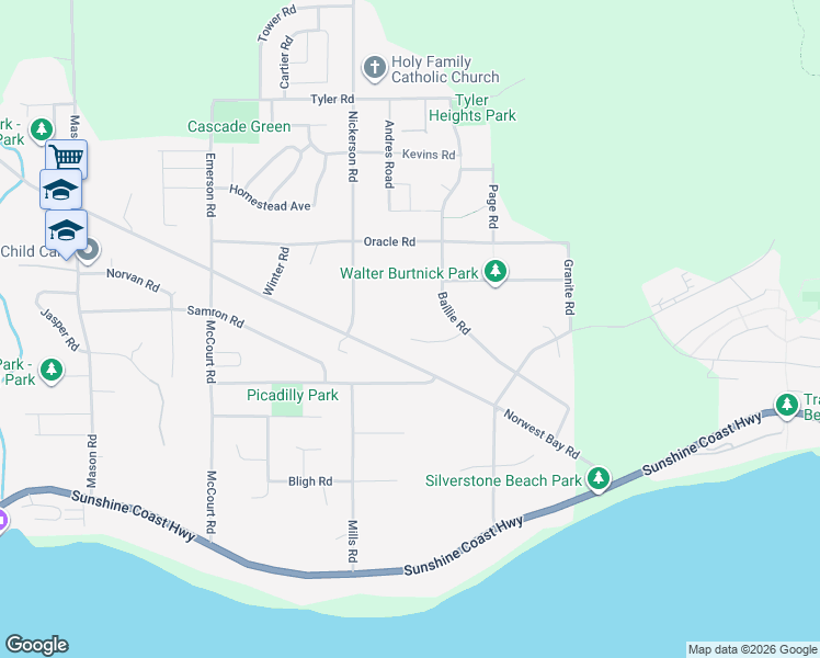 map of restaurants, bars, coffee shops, grocery stores, and more near 6260 Sunrise Boulevard in Sechelt
