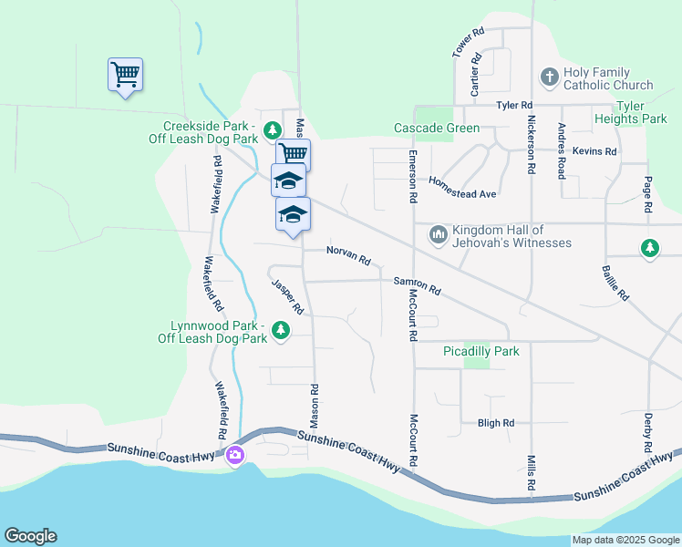 map of restaurants, bars, coffee shops, grocery stores, and more near 6462 Samron Road in Sechelt