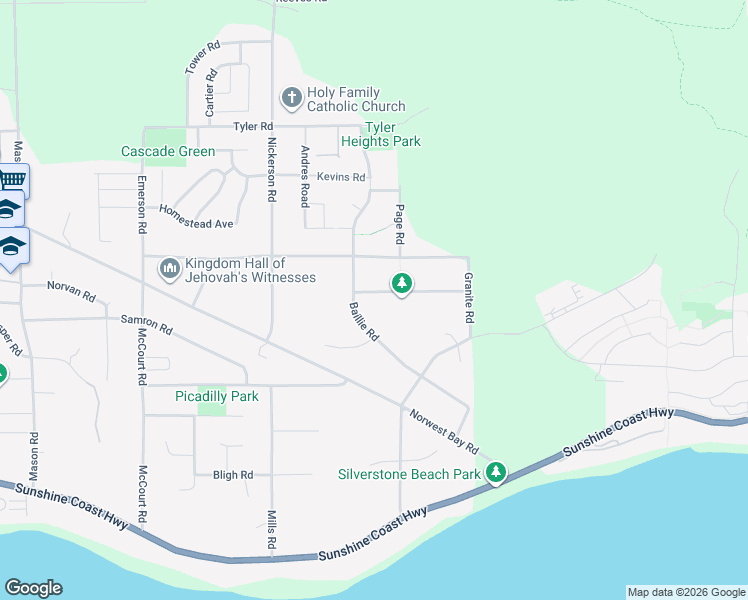 map of restaurants, bars, coffee shops, grocery stores, and more near 6223 Mika Road in Sechelt