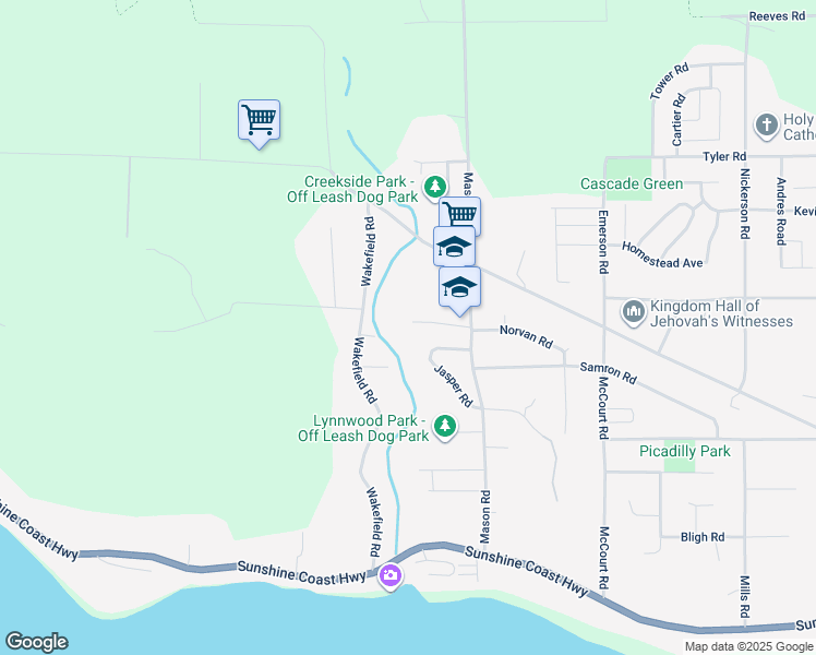 map of restaurants, bars, coffee shops, grocery stores, and more near 5575 Mason Road in Sechelt