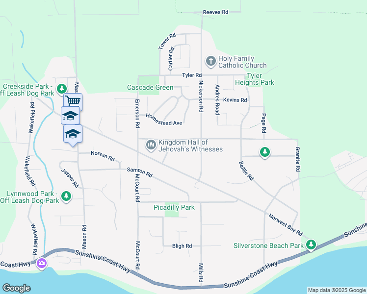 map of restaurants, bars, coffee shops, grocery stores, and more near 6323 Oracle Road in Sechelt