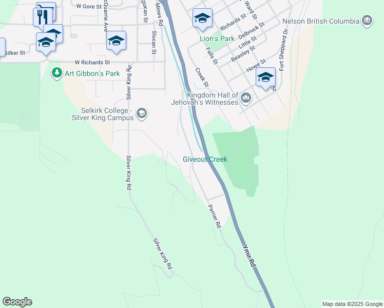 map of restaurants, bars, coffee shops, grocery stores, and more near 2203 Perrier Road in Nelson