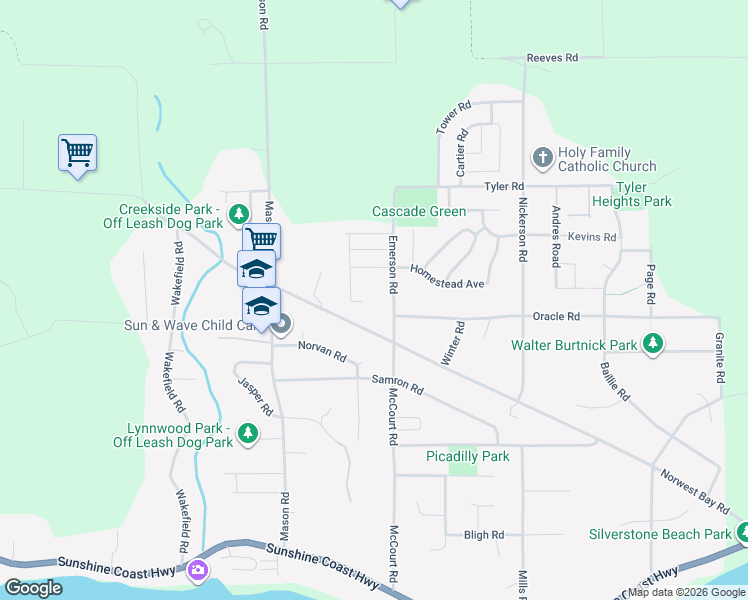 map of restaurants, bars, coffee shops, grocery stores, and more near 5592 Curtis Place in Sechelt