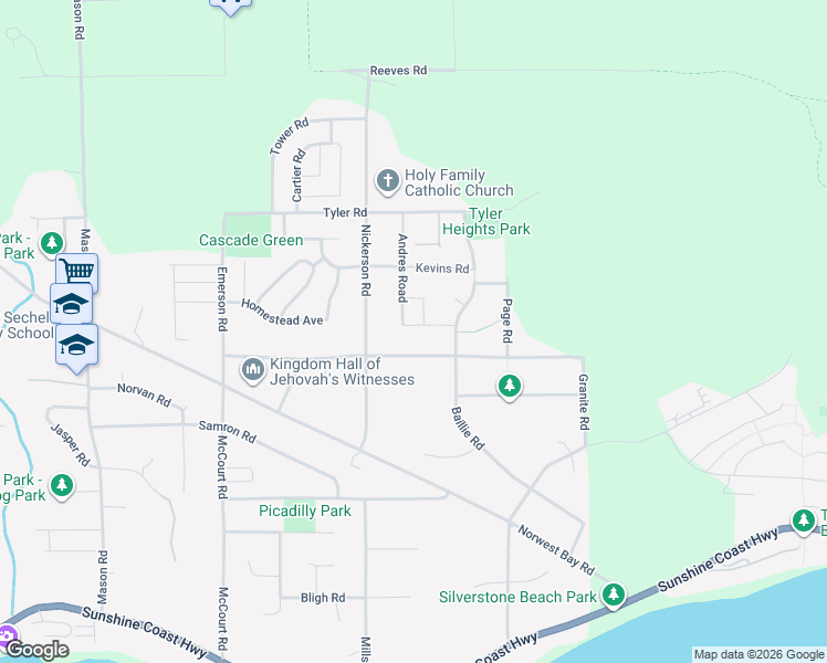 map of restaurants, bars, coffee shops, grocery stores, and more near 6263 Apollo Road in Sechelt
