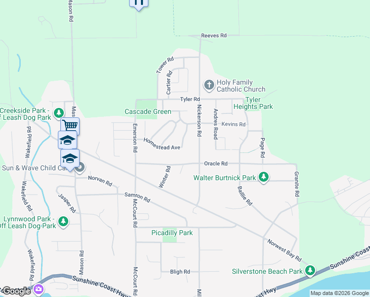 map of restaurants, bars, coffee shops, grocery stores, and more near 6321 Homestead Avenue in Sechelt