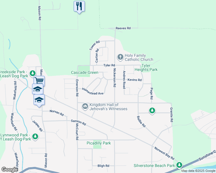 map of restaurants, bars, coffee shops, grocery stores, and more near 6307 Homestead Avenue in Sechelt