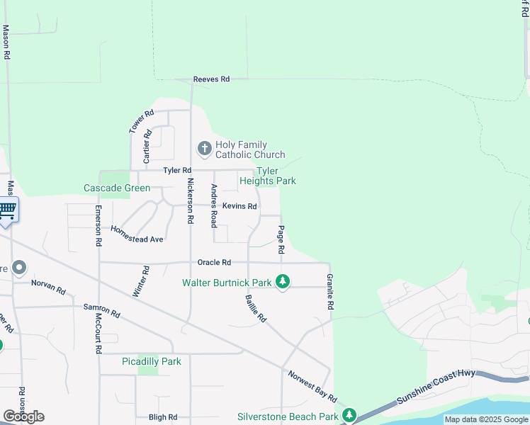 map of restaurants, bars, coffee shops, grocery stores, and more near 6360 Baillie Road in Sechelt