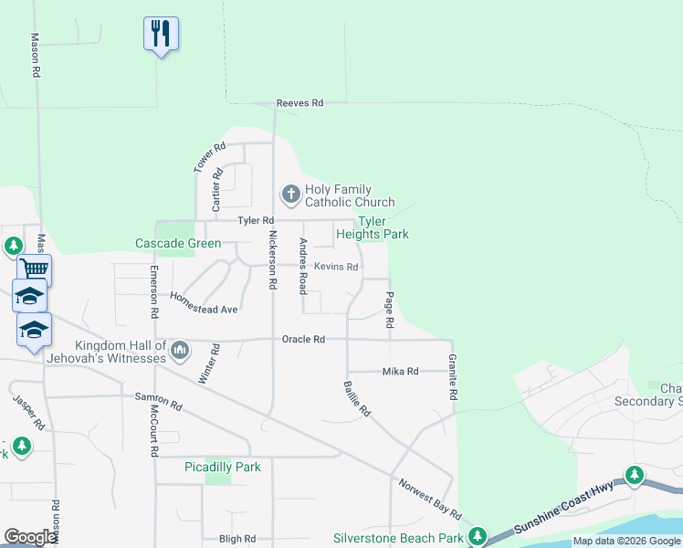 map of restaurants, bars, coffee shops, grocery stores, and more near 6 Kevins Road in Sechelt