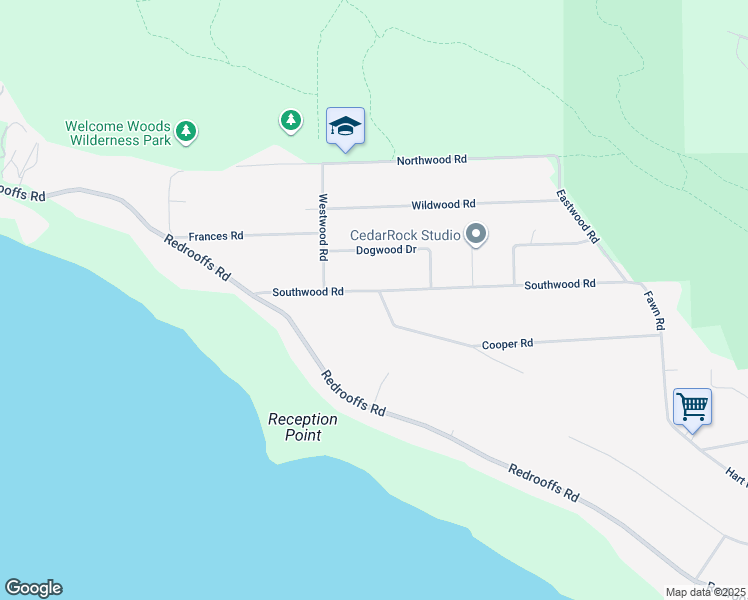 map of restaurants, bars, coffee shops, grocery stores, and more near 8057 Cooper Road in Halfmoon Bay