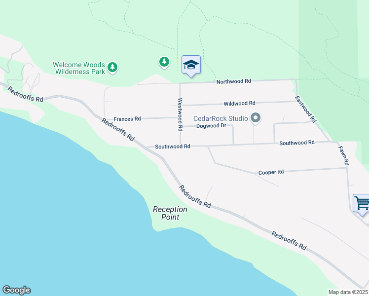 map of restaurants, bars, coffee shops, grocery stores, and more near 8097 Southwood Road in Halfmoon Bay