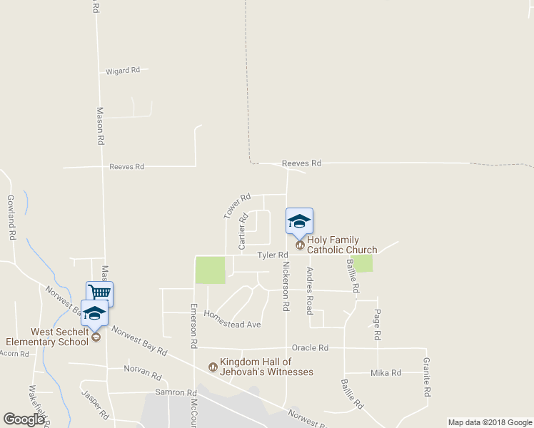 map of restaurants, bars, coffee shops, grocery stores, and more near 5739 Emily Way in Sechelt