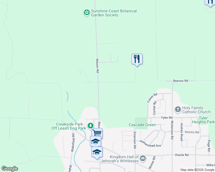 map of restaurants, bars, coffee shops, grocery stores, and more near 6481 Reeves Road in Sechelt