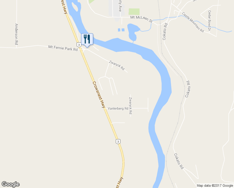 map of restaurants, bars, coffee shops, grocery stores, and more near Rivermount Place in Fernie