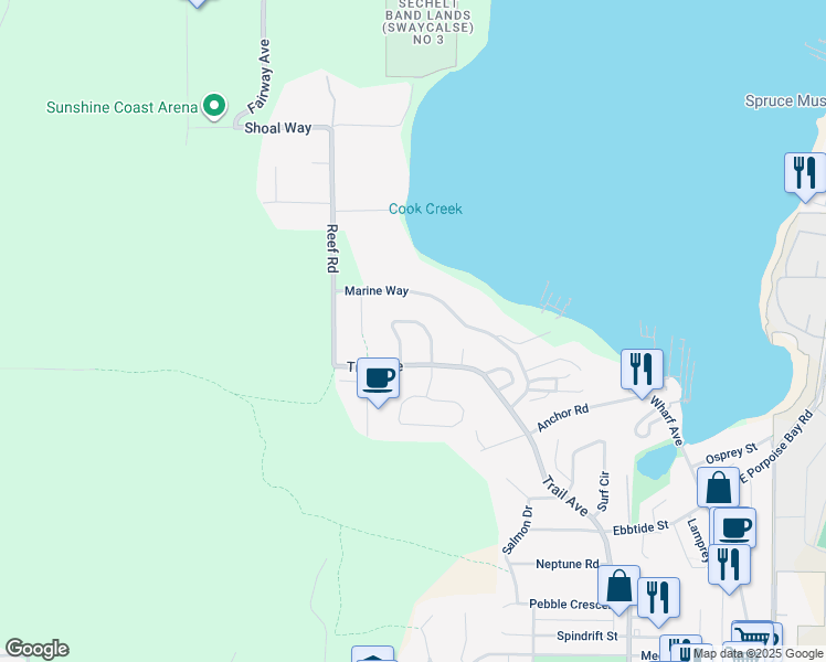 map of restaurants, bars, coffee shops, grocery stores, and more near 5875 Turnstone Crescent in Sechelt