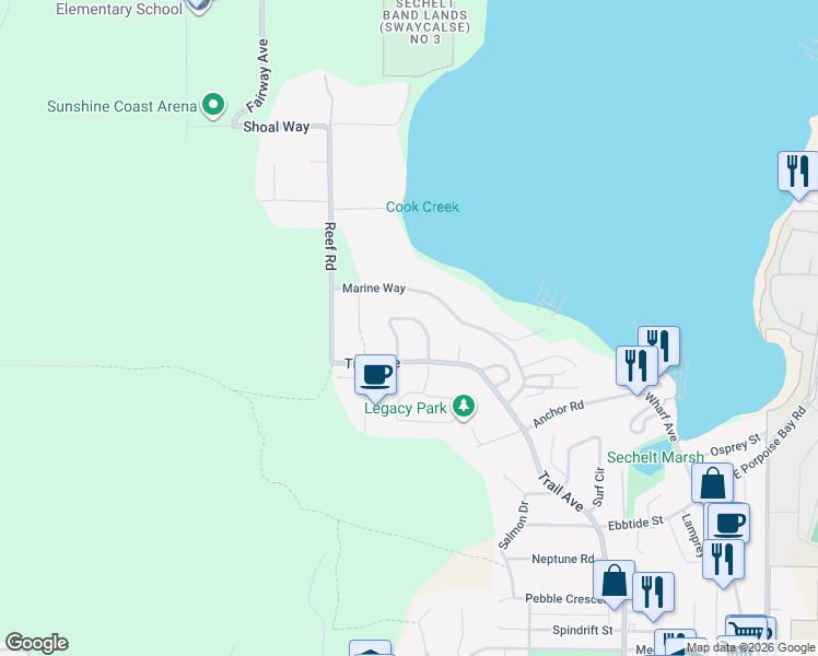 map of restaurants, bars, coffee shops, grocery stores, and more near 5875 Turnstone Crescent in Sechelt
