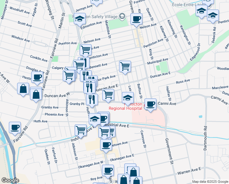 map of restaurants, bars, coffee shops, grocery stores, and more near 161 Wilton Crescent in Penticton