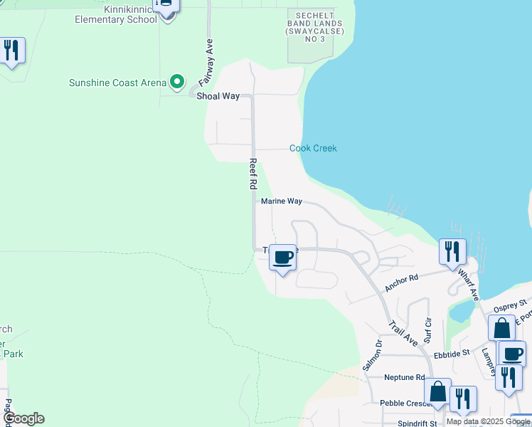 map of restaurants, bars, coffee shops, grocery stores, and more near 5833 Heron Place in Sechelt