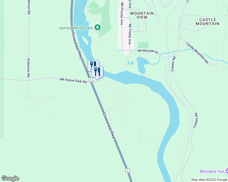 map of restaurants, bars, coffee shops, grocery stores, and more near 541 Riverside Way in Fernie
