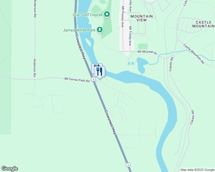 map of restaurants, bars, coffee shops, grocery stores, and more near Riverside Way in Fernie