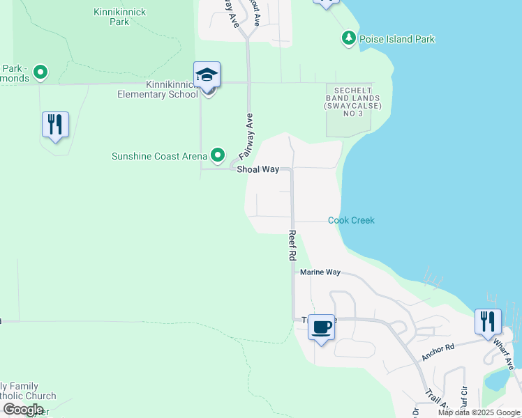 map of restaurants, bars, coffee shops, grocery stores, and more near 5916 Saint Andrews Place in Sechelt