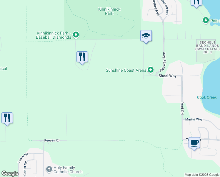map of restaurants, bars, coffee shops, grocery stores, and more near 6121 Golf Course Road in Sechelt