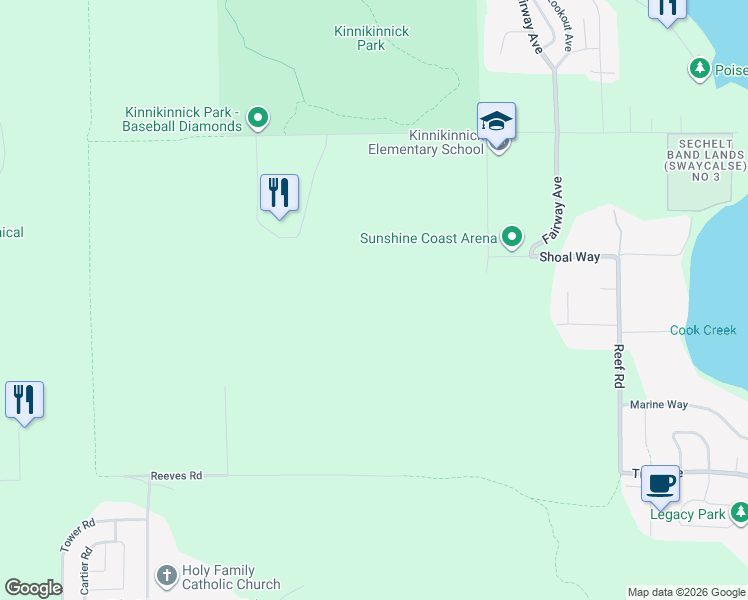 map of restaurants, bars, coffee shops, grocery stores, and more near 6121 Golf Course Road in Sechelt