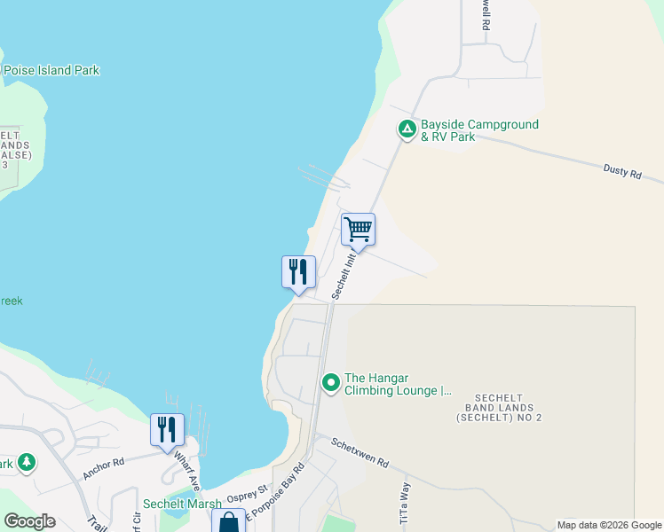 map of restaurants, bars, coffee shops, grocery stores, and more near 5934 Oldmill Lane in Sechelt