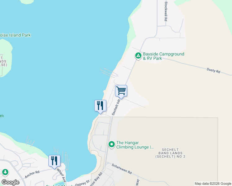 map of restaurants, bars, coffee shops, grocery stores, and more near 5972 Oldmill Lane in Sechelt