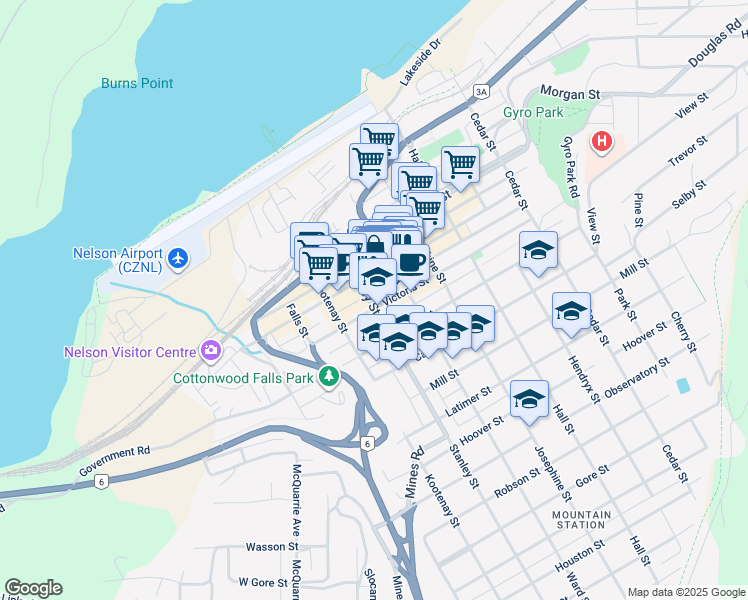 map of restaurants, bars, coffee shops, grocery stores, and more near in Nelson