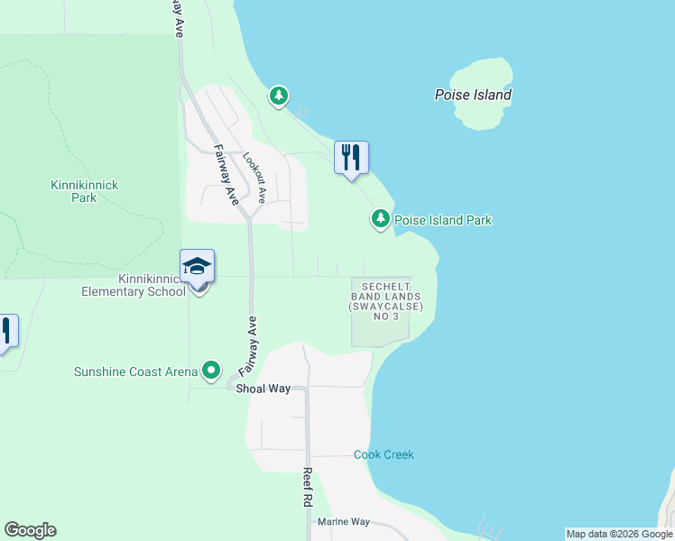 map of restaurants, bars, coffee shops, grocery stores, and more near Heartwood Place in Sechelt