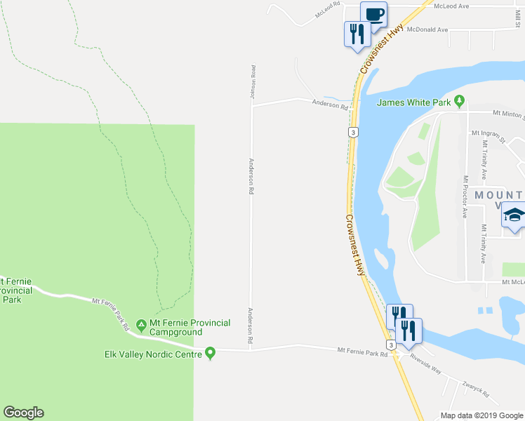 map of restaurants, bars, coffee shops, grocery stores, and more near 3292 Anderson Road in Fernie