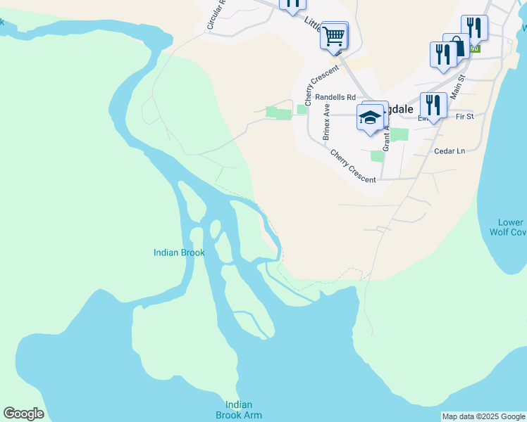 map of restaurants, bars, coffee shops, grocery stores, and more near Indian River Walking Trail in Springdale