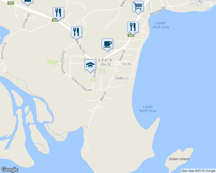 map of restaurants, bars, coffee shops, grocery stores, and more near 68 Main Street in Springdale