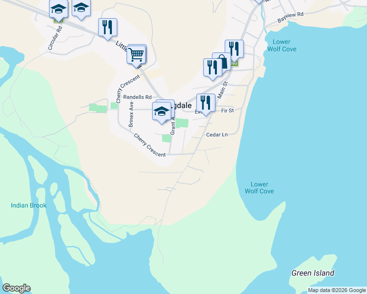 map of restaurants, bars, coffee shops, grocery stores, and more near 68 Main Street in Springdale
