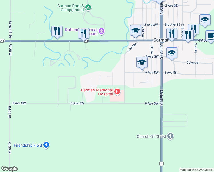 map of restaurants, bars, coffee shops, grocery stores, and more near 180 South Park Drive in Carman